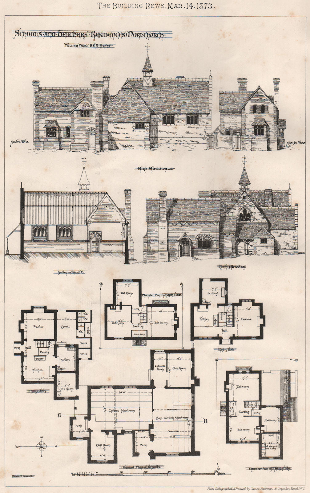 Schools & Teachers residences, Northchurch, Hertfordshire; W. White Archt 1873
